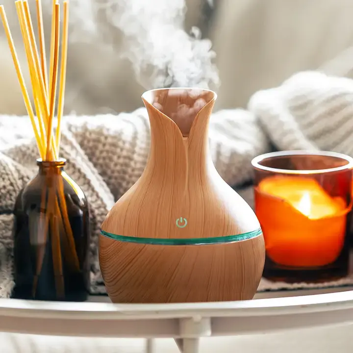 Light wood diffuser styled in a warm home setting