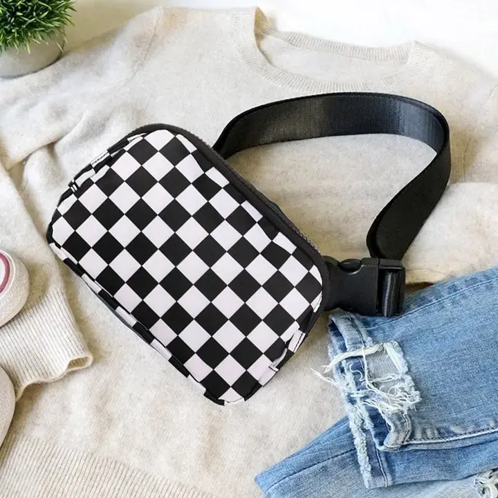 Black and white checker crossbody belt bag