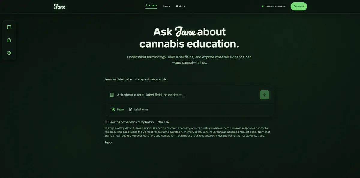 Jane Labs cannabis education assistant website