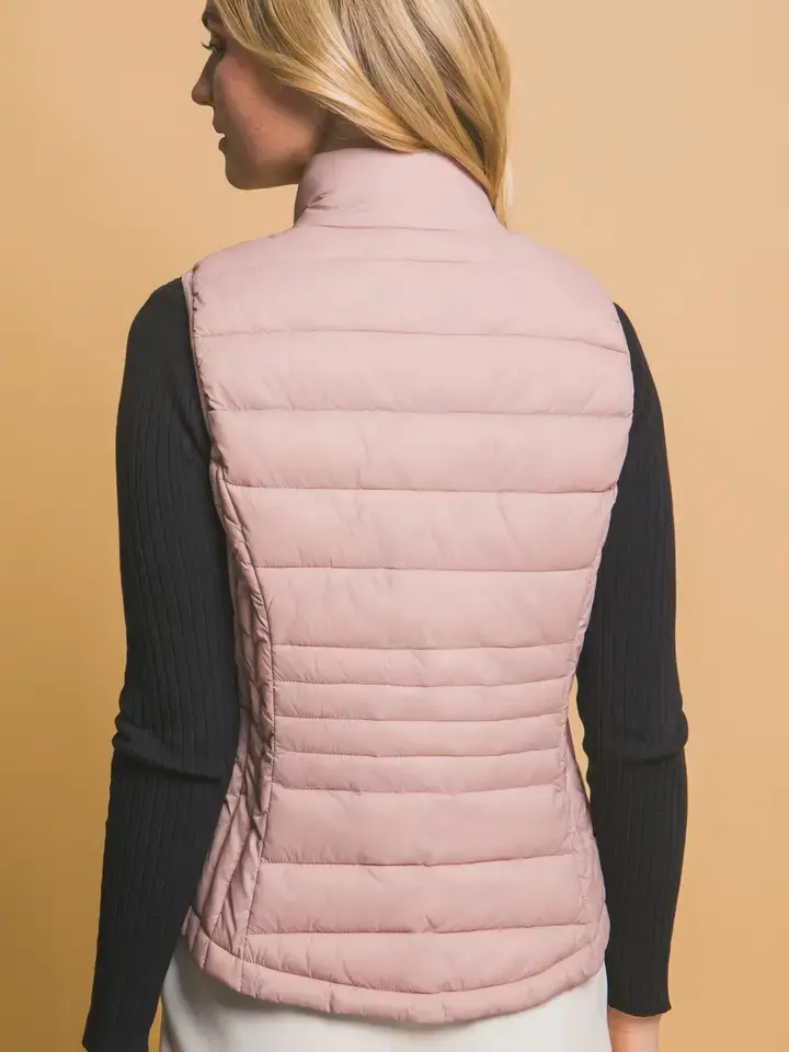 Blush packable puffer vest back view